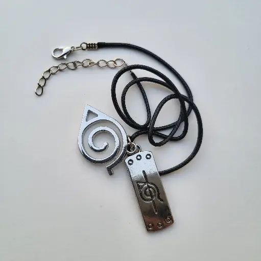[JEW3] Naruto Konoha & Uzumaki Necklace - Double Symbol Metal Pendant