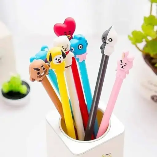 BT21 BTS Kpop Gel Pen Set with Cute Character Toppers – Pack of 12 | Blue Ink | Perfect for Kids, School & Gifts